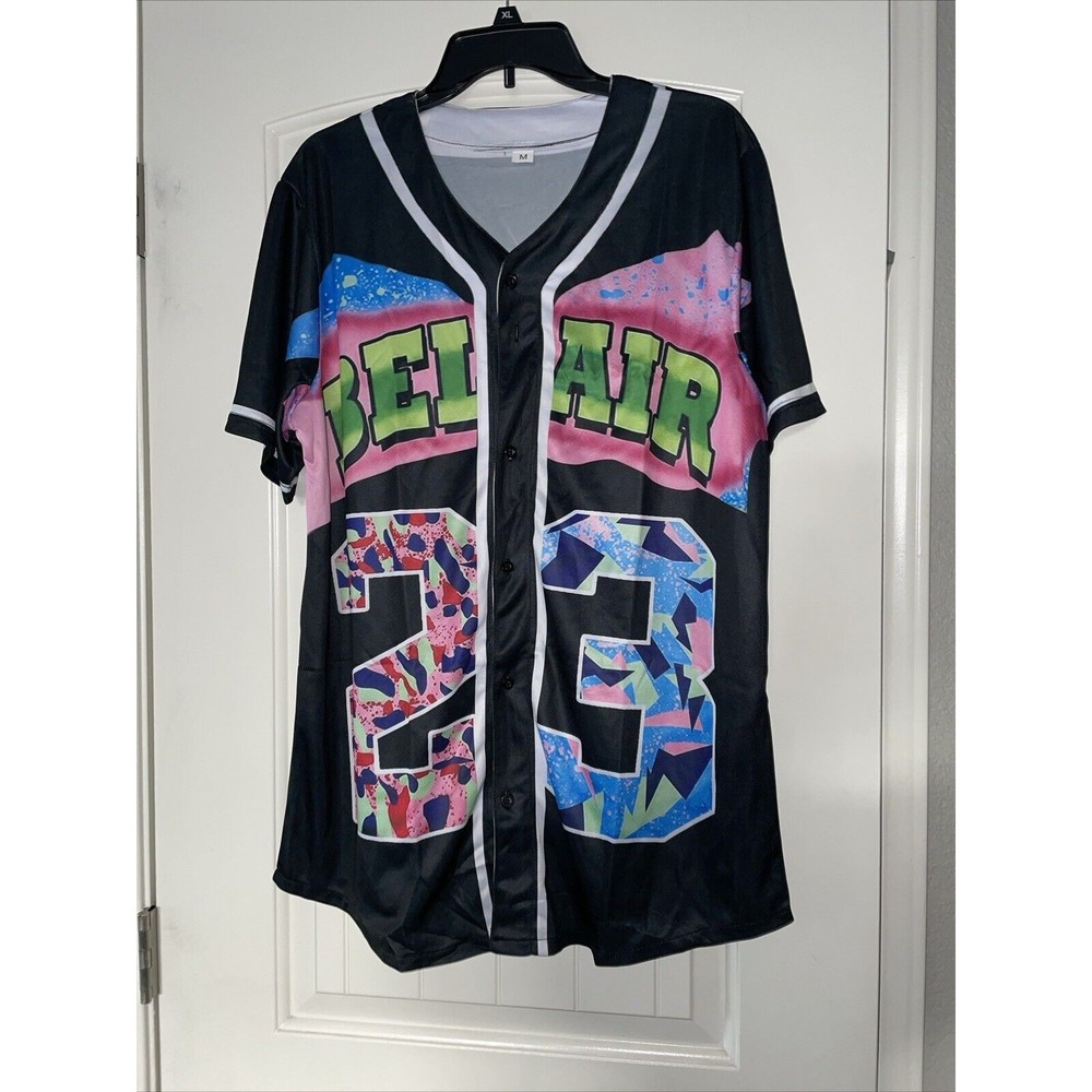 90s Baseball Jersey women’s men’s Hip Hop Unisex’s Bel Air Black M